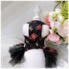 Lovely Puppy Dog Clothing Retro Chic Red Floral Print Lace Bow Black Princess Dress For Small Medium Dog Poodle Pet Dog Clothes