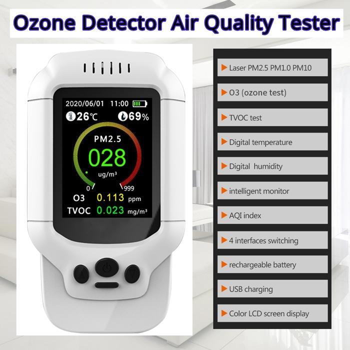 5V PM2.5/ 1.0 / 10 O3 Ozone Detector TVOC Air Quality Tester USB Instrument 2.8 LCD Screen Carbon Dioxide Formaldehyde Dust Haze Meter 155 x 87 x 35mm