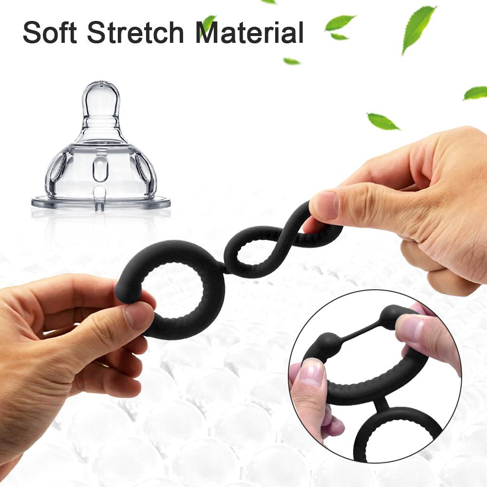Men Penis Ring Ejaculation Delay Dual Ring Soft Sicilone Male Masturbator Sex Toy for Couple Games Cock Ring Penis Trainer