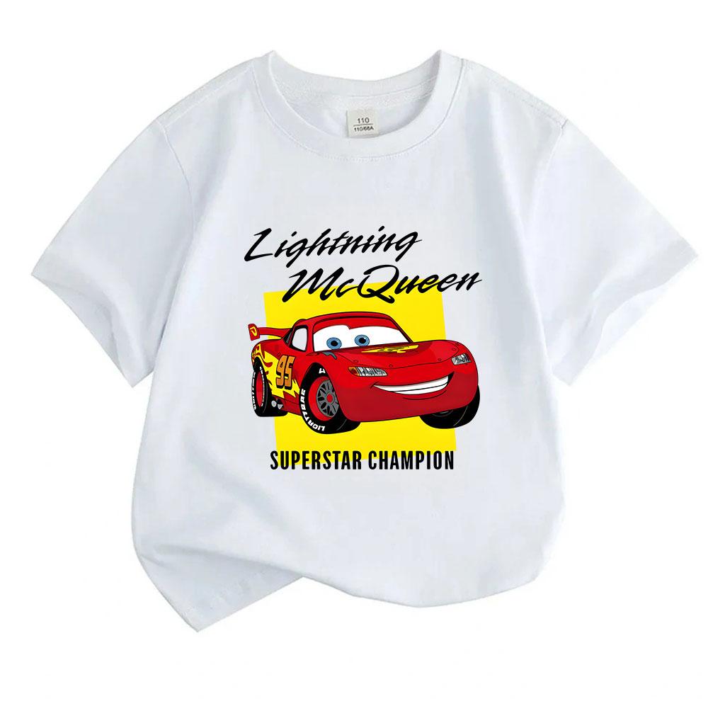 Kids Boys Girls Crew Neck Short Sleeve T-Shirt, 100% Cotton Casual Top with Cute Racing Car Superstar Champion Print, Comfortable Summer Tee for Daily