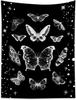 Vlinder Wandtapijt Zwart en Wit Insect Mot Wandkleed voor Slaapkamer Goth Zwarte Esthetiek Wandkunst voor Woonkamer