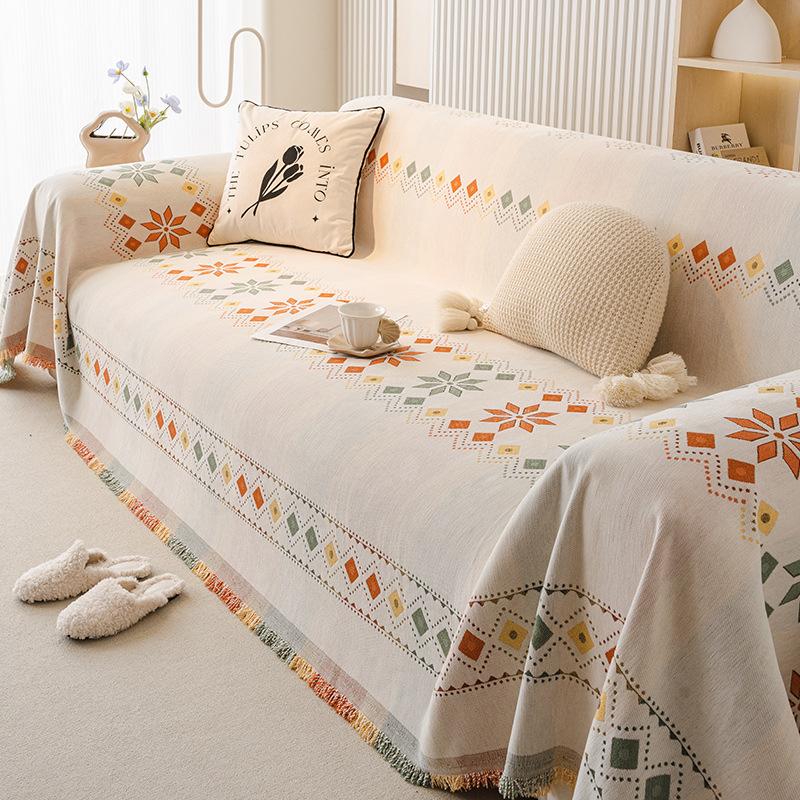 1pc Sofa Towel Bohemian Four Seasons Universal Cover Towel Ethnic Anti-Cat Scratching Sofa Cover Cloth Cream Style Light Luxury Universal Cover