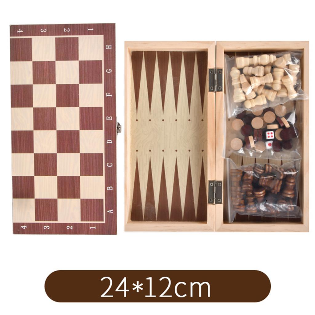 3 In 1 Wooden Chess Checkers Backgammon Set Portable Wooden Chess Set for Adults Kids