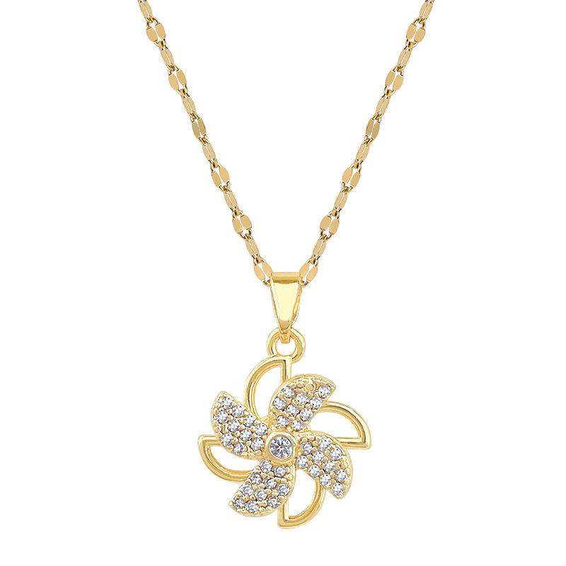 Titanium Steel Rotating Windmill Light Luxury Temperament Gorgeous Full Diamond Necklace Female Versatile Collarbone Chain Titanium Steel Chain