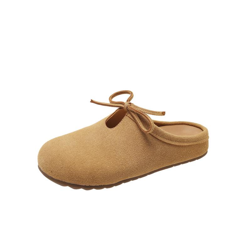 Thick-bottomed Boken bag head half slippers women's outer wear half tray 2025 autumn lace-up pregnant women non-slip ugly Boken tide