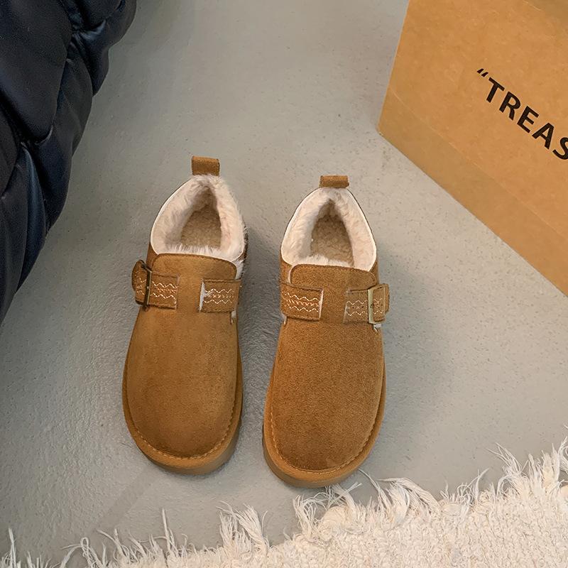 

Thick-soled women s non-slip soft-soled comfortable snow boots 2025 new winter velvet low-top one-pedal thermal cotton shoes 40 верблюд