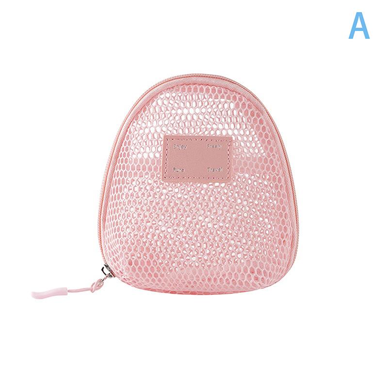 

Solid Color Mesh Cosmetic Bag Lightweight Transparent Makeup Pouch Multi-function Handheld Cosmetic Organizer Lipstick Organizer A рожевий
