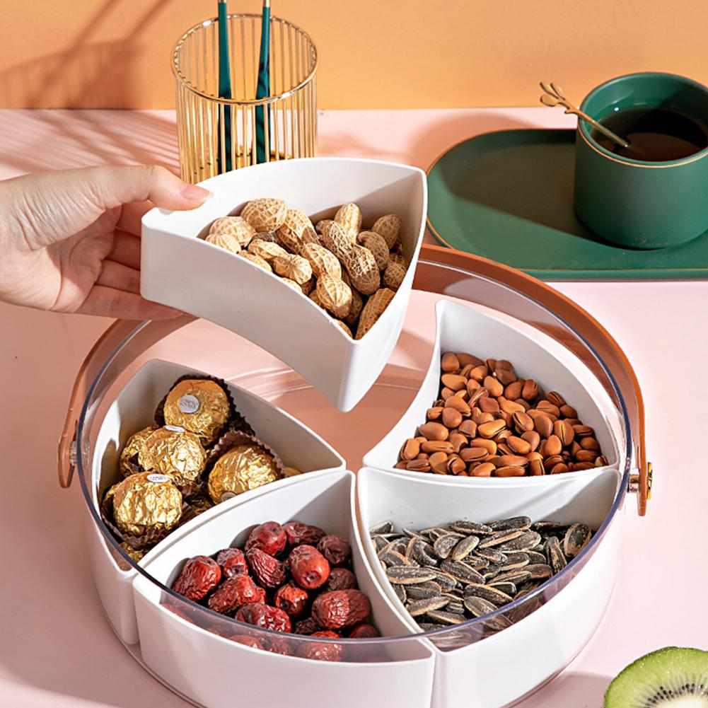 Fruit Plate Compartment with Transparent Lid Grip Handle Large Capacity Easy To Clean Snack Storage Container