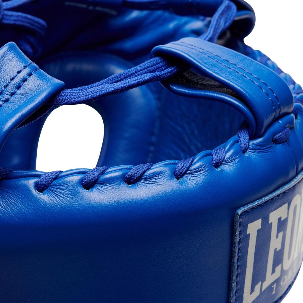 LEONE 1947 Boxing Headgear Unisex Professional Large Cheek Pads Cowhide Blue CS443 [THE GREATEST] (S/M) [Genuine]