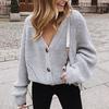 Women V Neck Button Down Long Sleeve Cable Knit Cardigan Sweaters Outerwear Tops