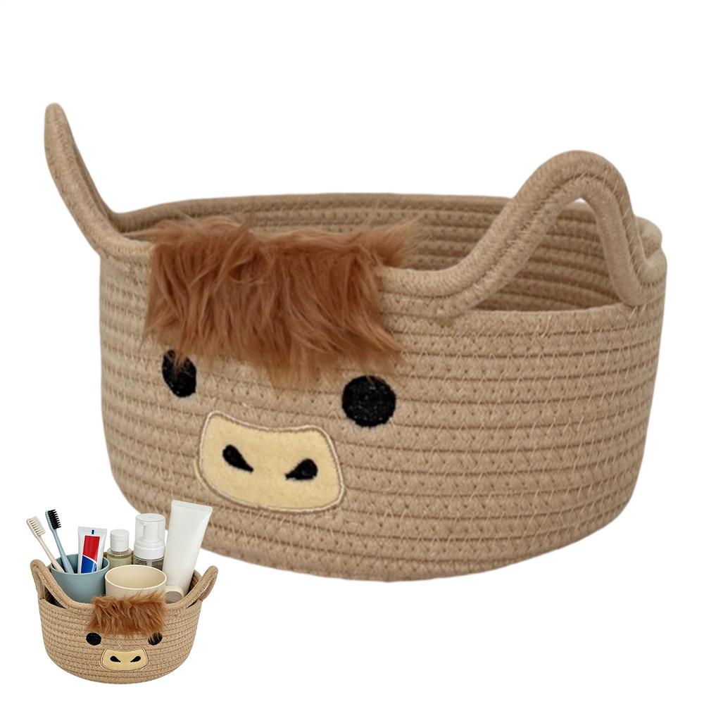 

Woven Baskets For Storage Animal Space Saving With Ear Handles Basket Decorative Storage Organizer For Home Living Room Bathroom жёлтый