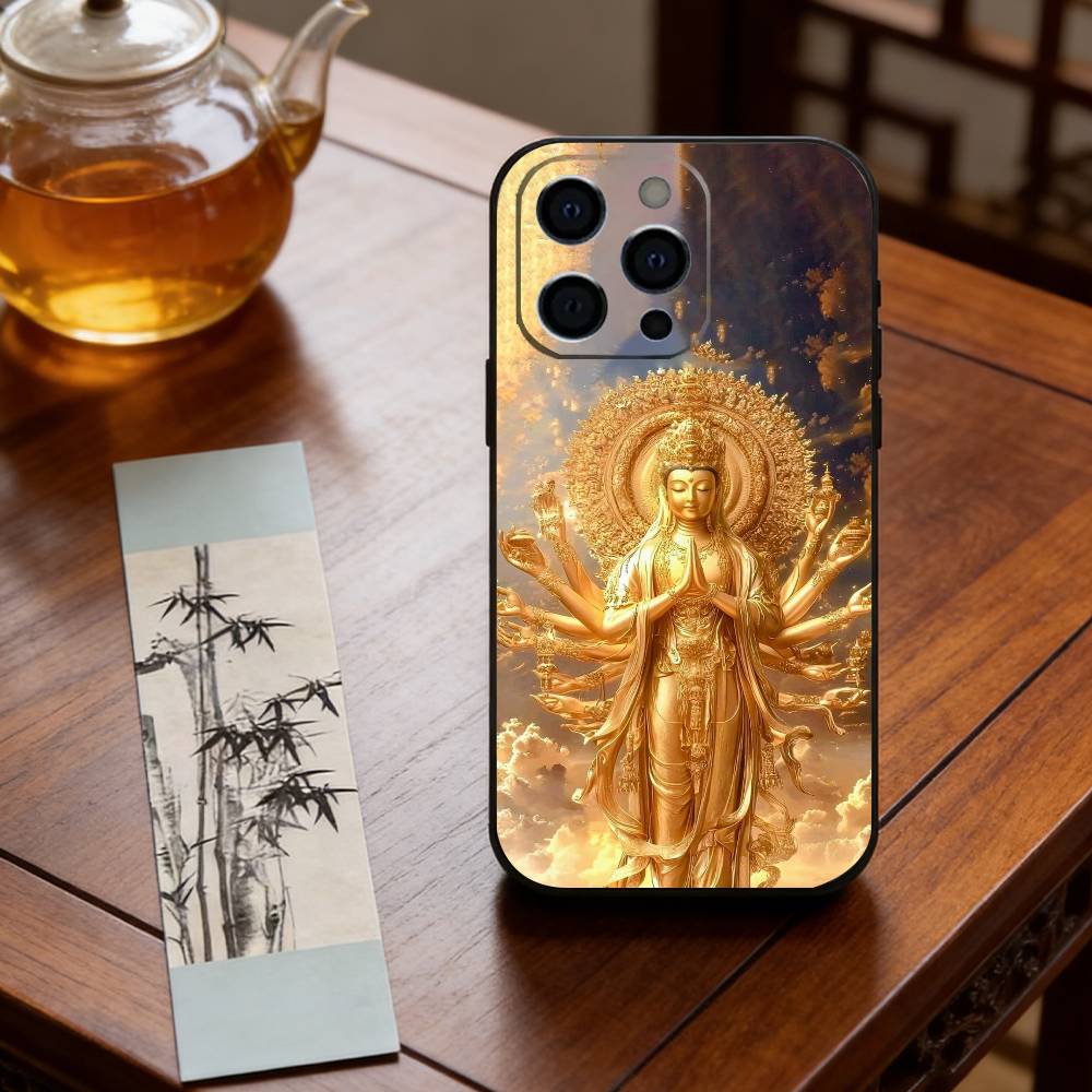 Avalokiteshvara Phone Case For iPhone 17,16,15,14,13,12,11 Plus,Pro Max,XS,Soft Silicone Black Cover