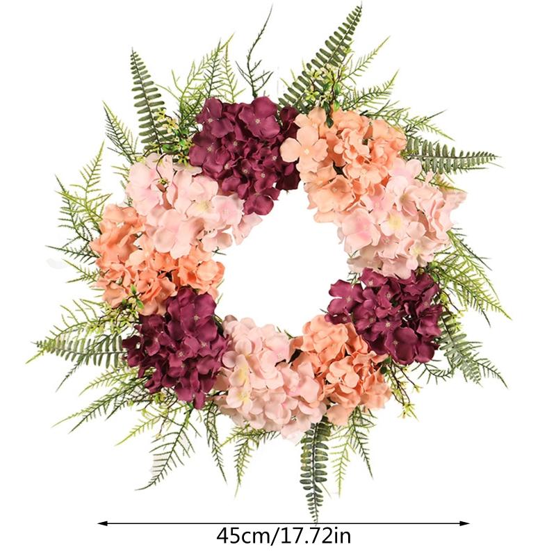 Hydrangea Wreath With/without Led Light Artificial Hanging Garland Ornament for Summer Garden Yard Front Door Decoration 55KF
