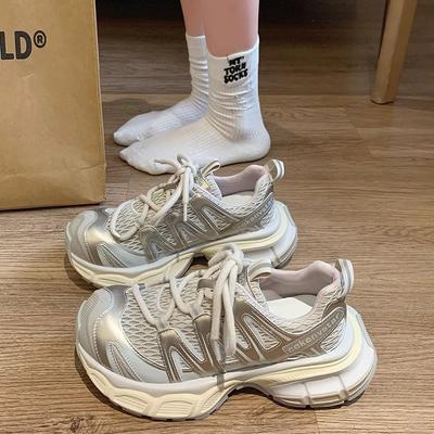 Soft Leather Summer Mesh Breathable Thick-soled Dad Shoes Women's New Versatile Height-increasing Casual Sports Shoes Trend