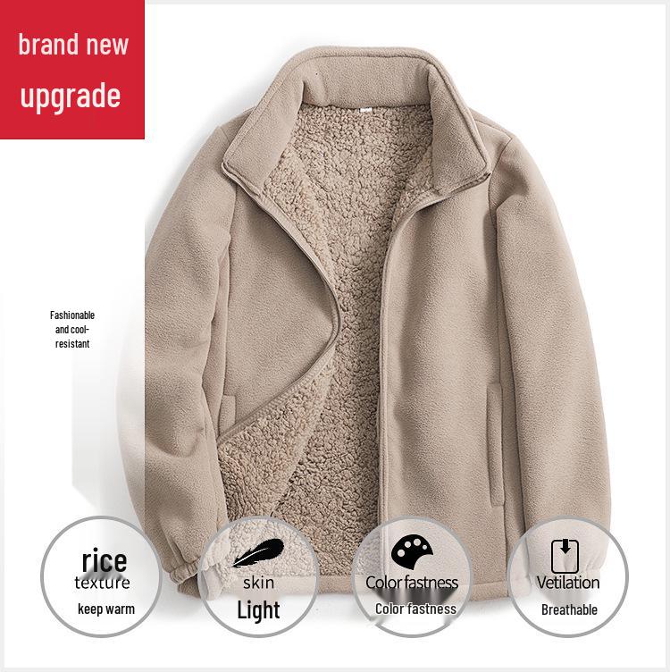 Unisex 2025 Cotton Coat: Short Fleece Stand-up Collar Cardigan for Autumn/Winter, Double-Sided Thick Warm Outerwear.