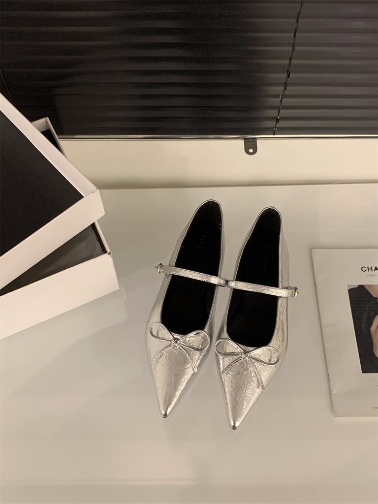Fashion Flat Shoes for Women Spring and Autumn 2025 Pointed Silver Mary Jane Shoes Loafers Women Ladies Large Size 42 43 44