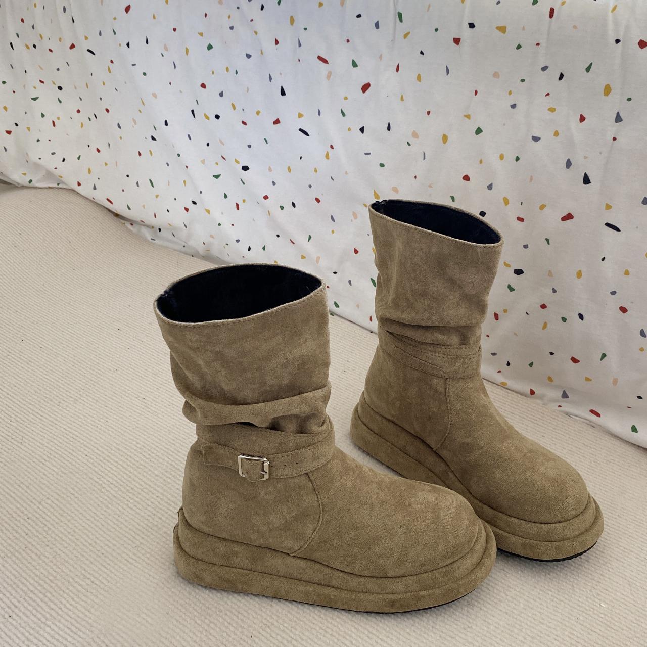 

Flats Suede Ankle Women Snow Boots Platform Warm Plush Cotton Shoes Winter 2026 Trend Goth Cozy Non Slip Walking Botas Mujer 35 хаки