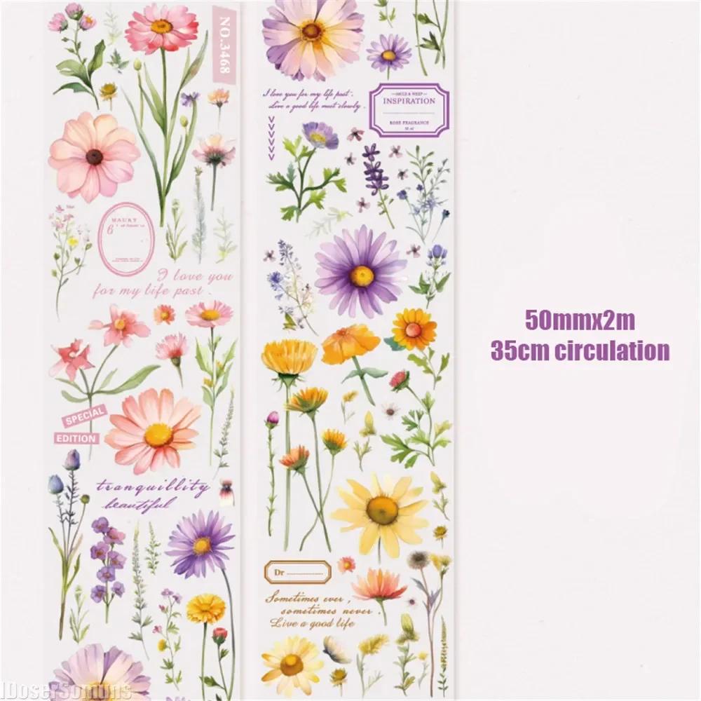 5cm*2m Creative Flower PET Tape For Collage Junk Journal Scrapbooking Diy Diary Album Material Masking Tape Stickers