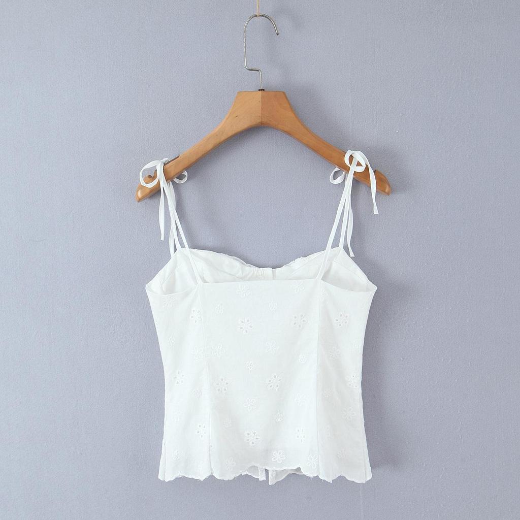 2026 French Style Women's Suit: Embroidered Bandeau Top + Low-Waist Lace-Up Skirt