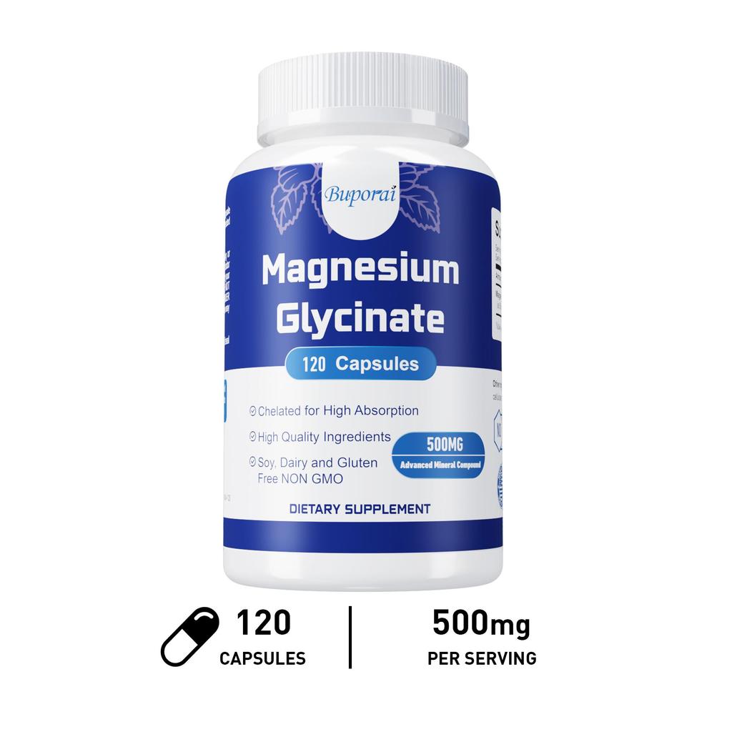 Buporai - 500mg Magnesium Glycine Capsules - Nerve, Bone, and Heart Health