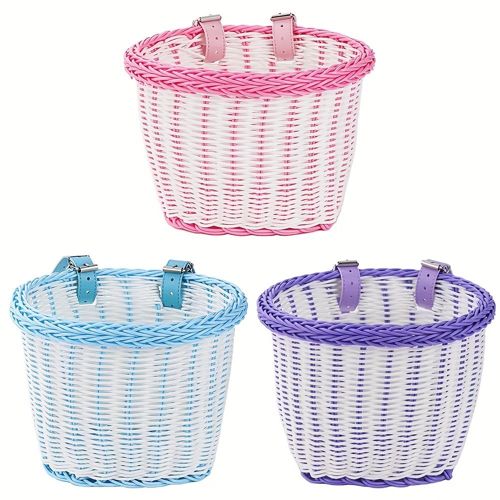 Retro Woven Plastic Bicycle Basket for Kids, Universal Front Handlebar Mount for Children's Bikes, Scooters, and Tricycles
