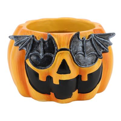 Pumpkin Planter Pot Decorative Ornament Resin Cute Pumpkin Face Vase for Indoor Outdoor Garden