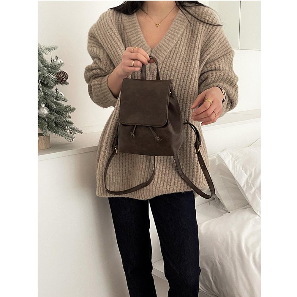 Urban Minimalist Vintage Hobo Backpack for Women - Soft PU Leather with Stitched Detailing Zip Inner Pockets & Flap Closure Trendy Casual Daypack