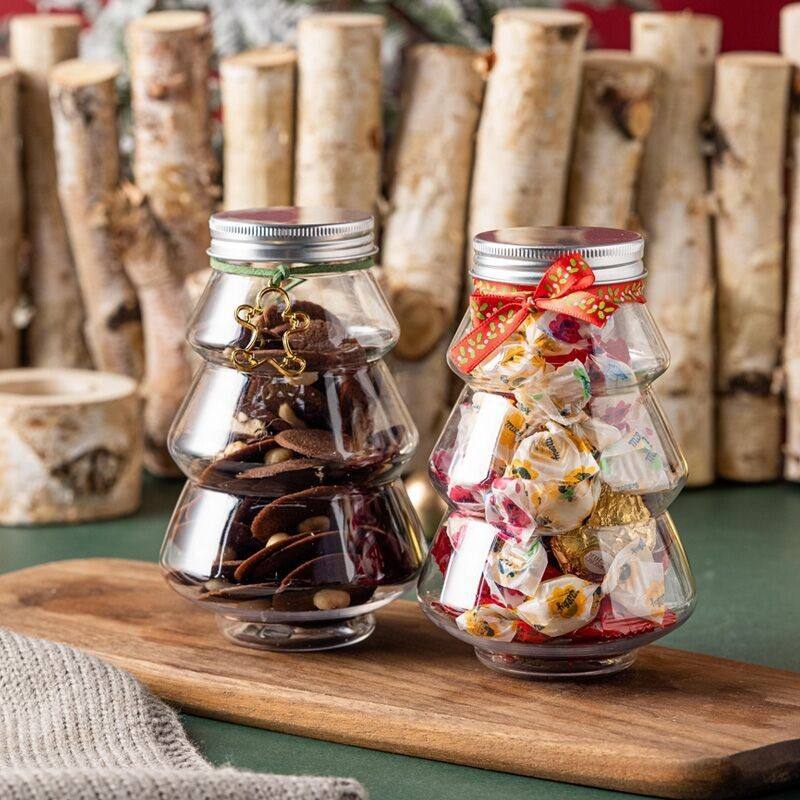 1-10PC  Christmas Tree Shape Drink Bottles Snowman Shaped Candy Biscuits Bottle Juice Milk Tea Jar Food Storage Party Favors
