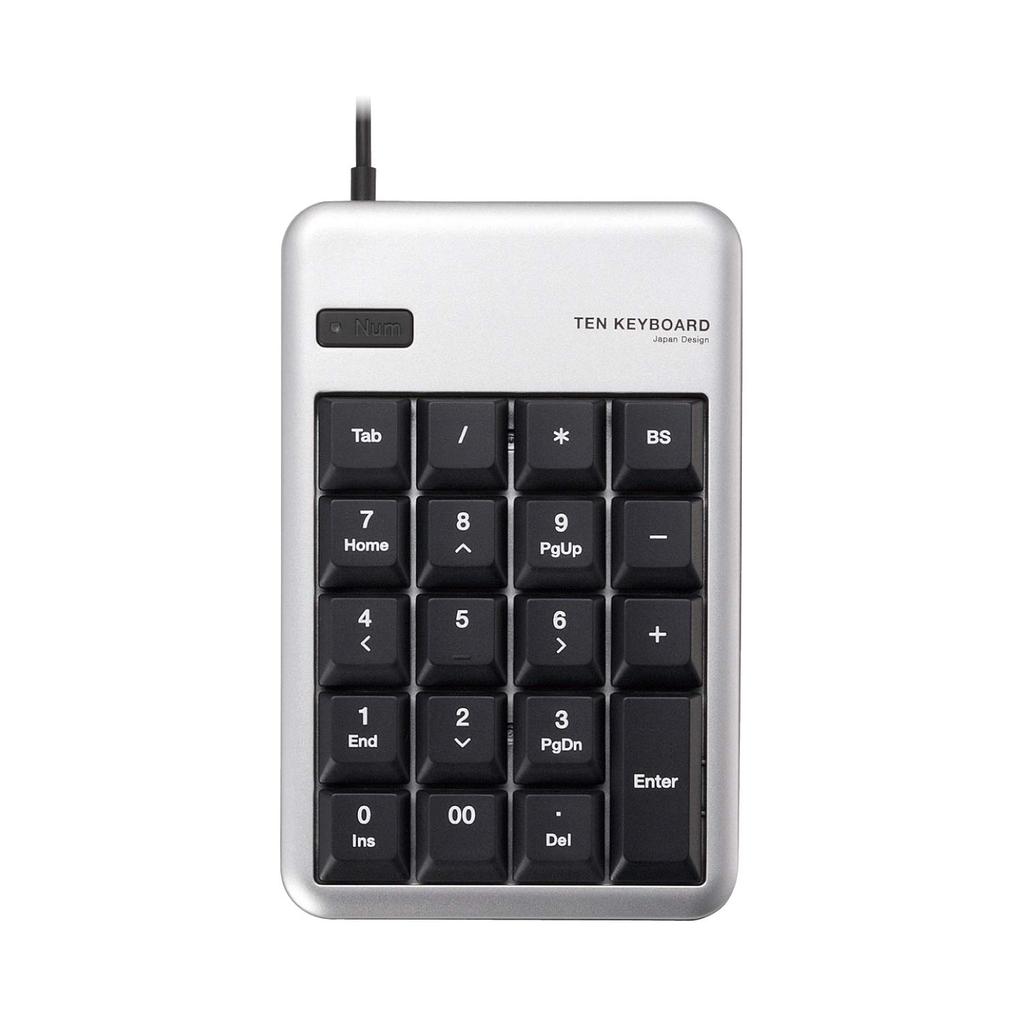 ELECOM TK-TCM012SV Wired Membrane Keypad, Medium Size, with USB Port, 10 Million Clicks, Silver