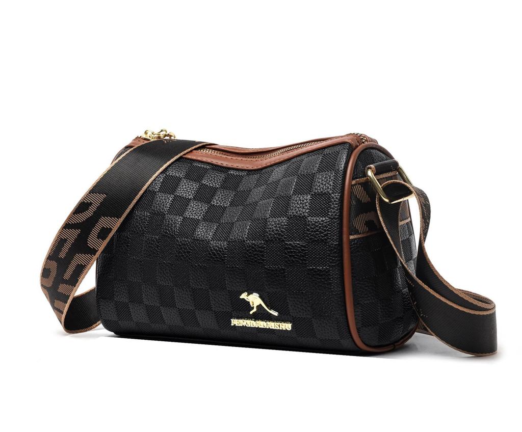 New Women's Soft Leather Shoulder Bag Fashionable Wide Shoulder Strap Plaid Embossed Practical Large-capacity Pillow Bag