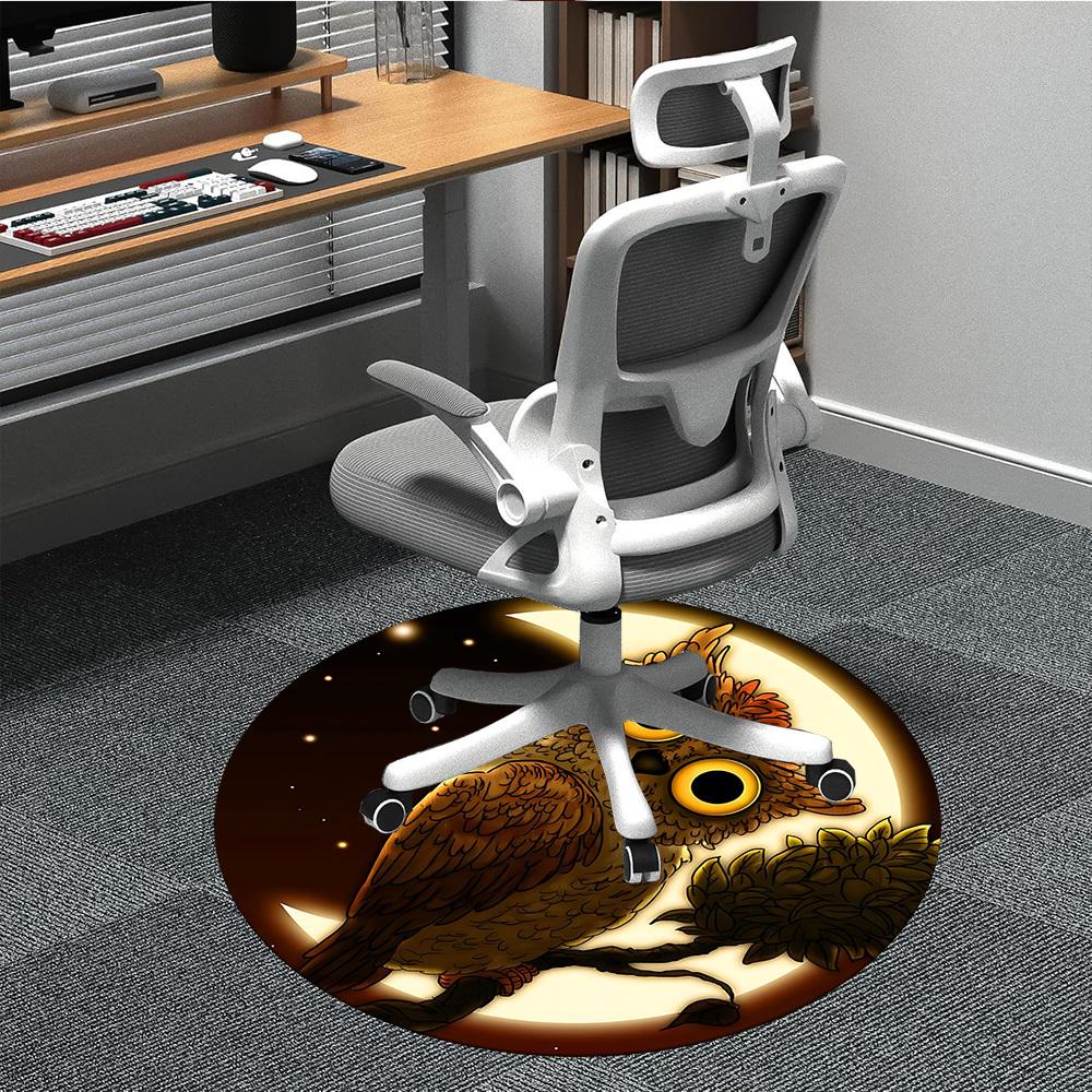 1PC Moonlit Owl Office Round Area Rug, Mat Suitable For Office, Under Office Chairs Bedroom Living Room Home Decor, Room Deco