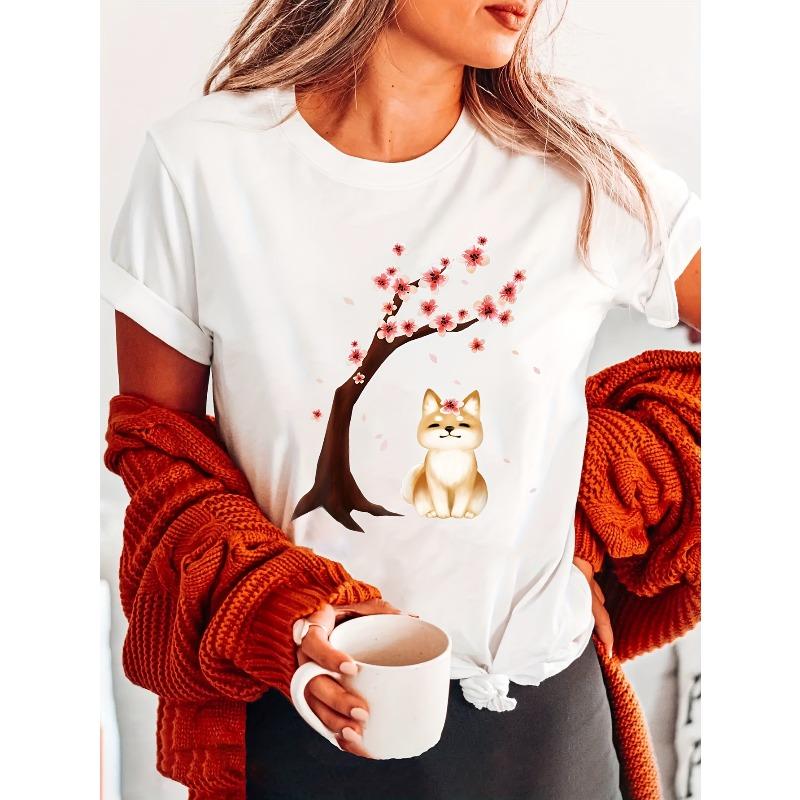 Dog Print Crew Neck T-Shirt, Casual Short Sleeve T-Shirt For Spring & Summer, Women's Clothing