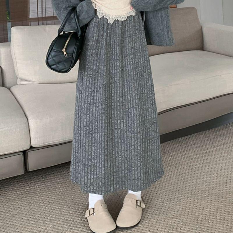 Skirt Womenswear Autumn Winter Mid Long Grey Loose