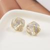 White Enamel Oil Flower Stud Earrings for Women Cute Small Twist Earrings Wedding Party Simple Elegant Zircon Gift