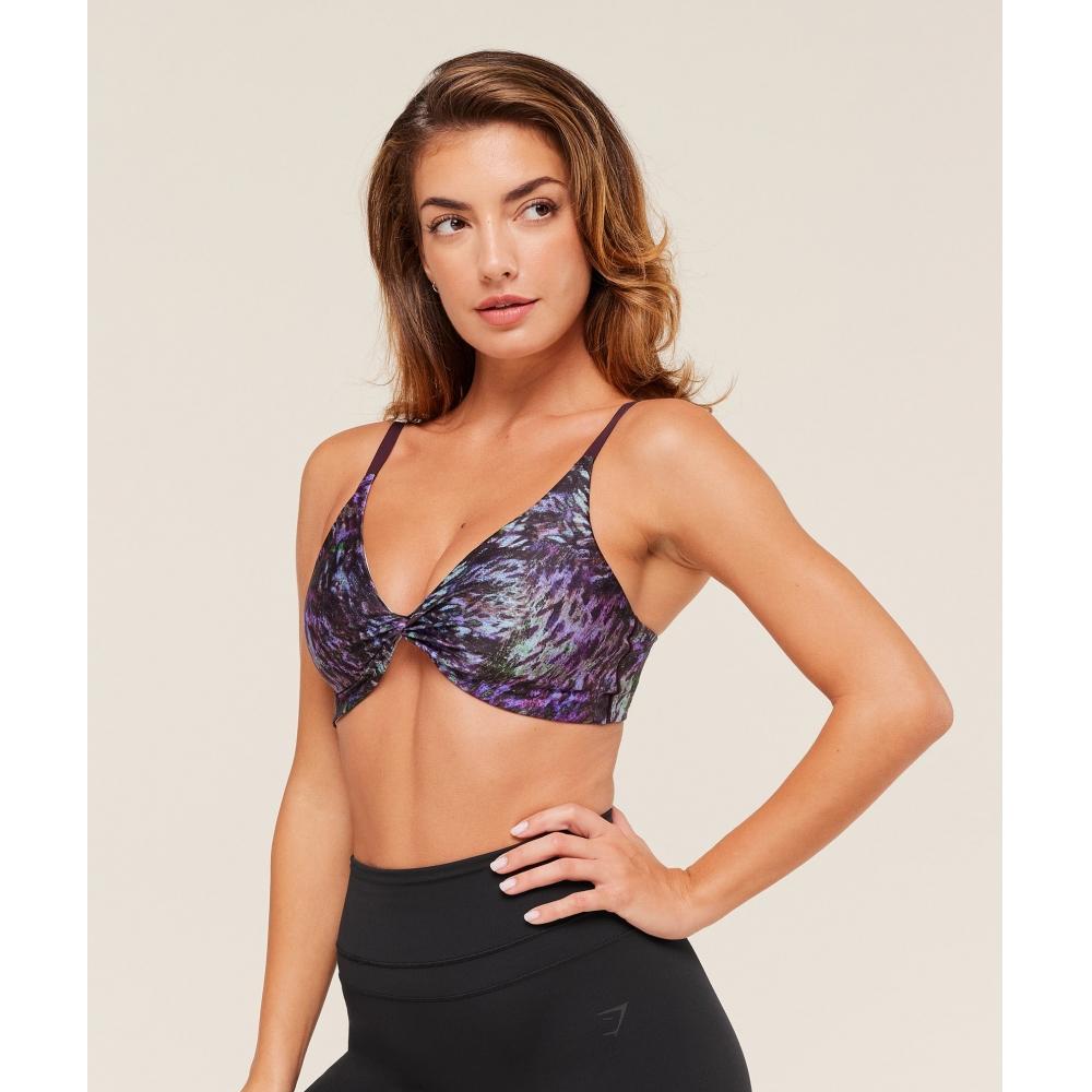 Gymshark Printed Twist Front Bralette Morning Blue B4b6z Udv2