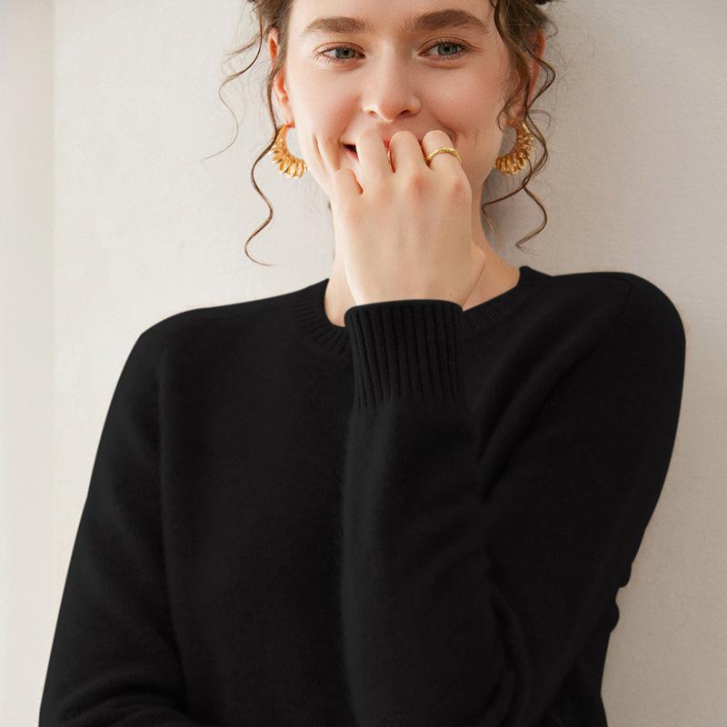 Women's Cashmere Sweater - 2025 Autumn/Winter, Round Neck, Thick, Solid Color, Loose Fit, Slimming Base Layer.