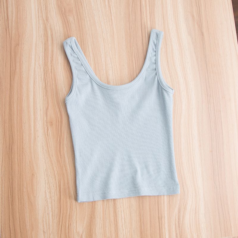 

Super Solid Wear Small V Neck Vest! Short Stretch Sunken Stripe Camisole Women s Base Ride Sexy Top Blue S