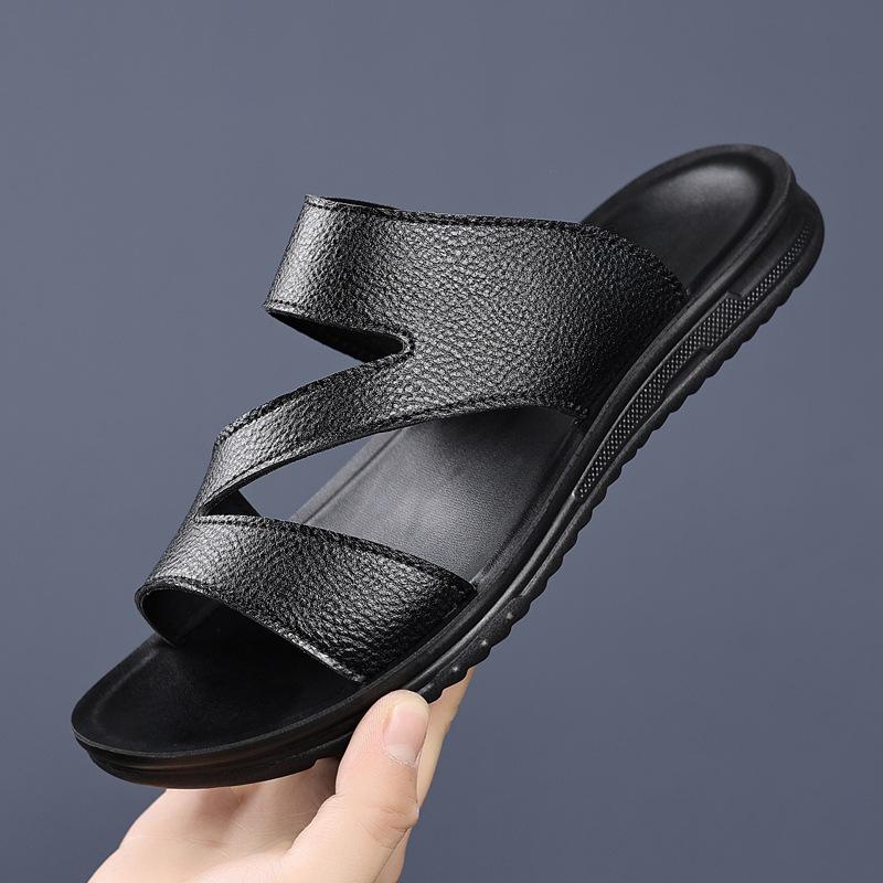 

Slippers women s summer sandals thick bottom outer wear slope heel leather women non-slip middle-aged sandals women one word drag Suyi 44 чёрный