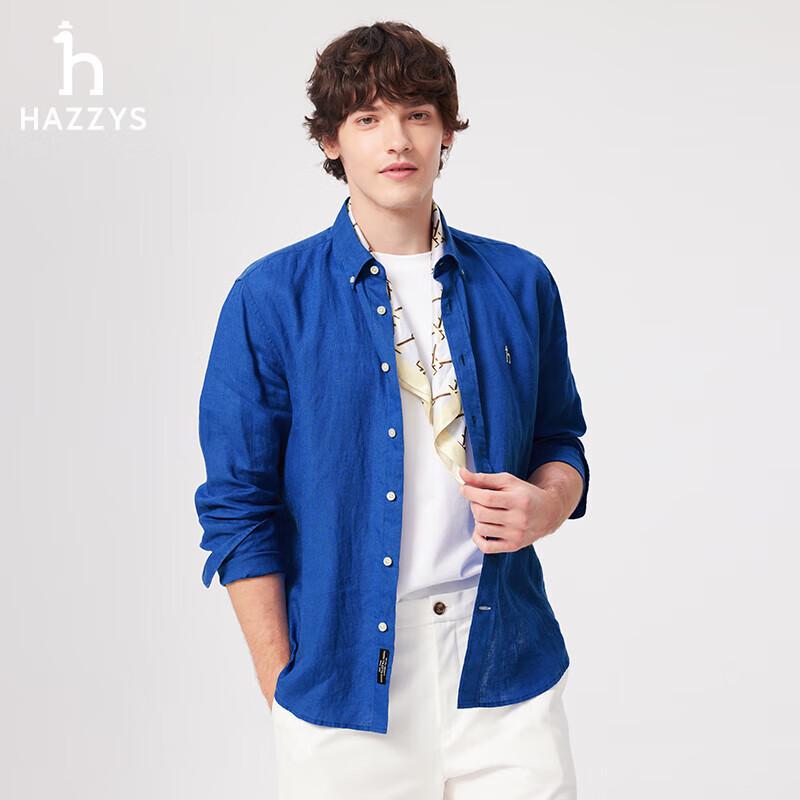 Hazzys Men's Solid Cotton-Linen Long Sleeve Shirt