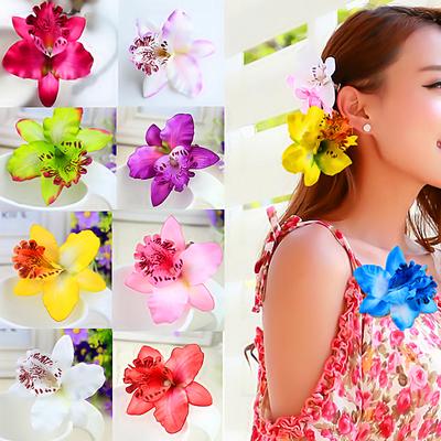 Women Headwear Fashion Jewelry Sand Beach Handmade Flower Gift Hair Pins Butterfly Orchid Hair Clips Fake Flower  Jewelry Accessory