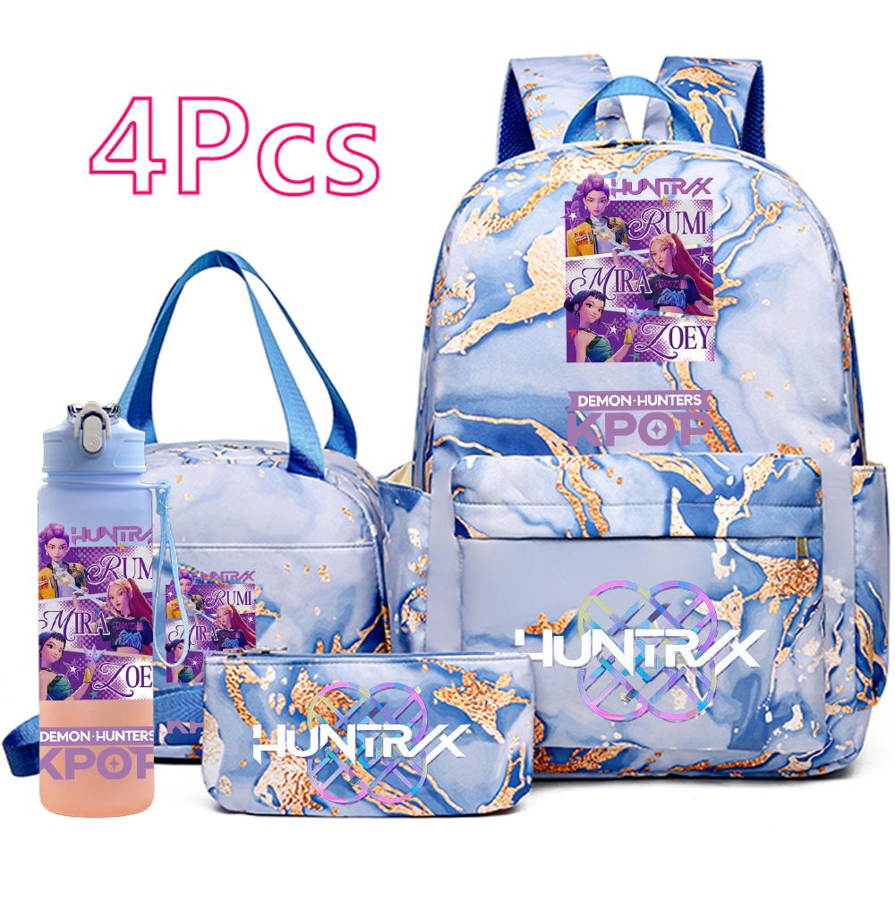 4 stuks/set K-Pop Bedrukte Rugzak Handtas Etui met 750 ml Waterfles voor Tiener Jongen Meisje Schooltas Student Grote Capaciteit Boekentas Mochila