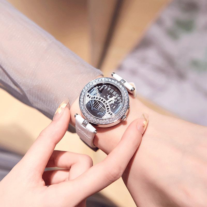 Orologio Ponte degli Amanti Diamante Quarzo Cinturino Orologio da Donna Ponte degli Amanti Poetico Orologio alla Moda