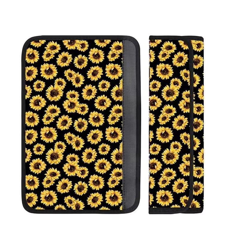 2PCS Sunflower Diving Material With Shoulder Protector Car Seat Belt Printed Sunflower Shoulder Protector