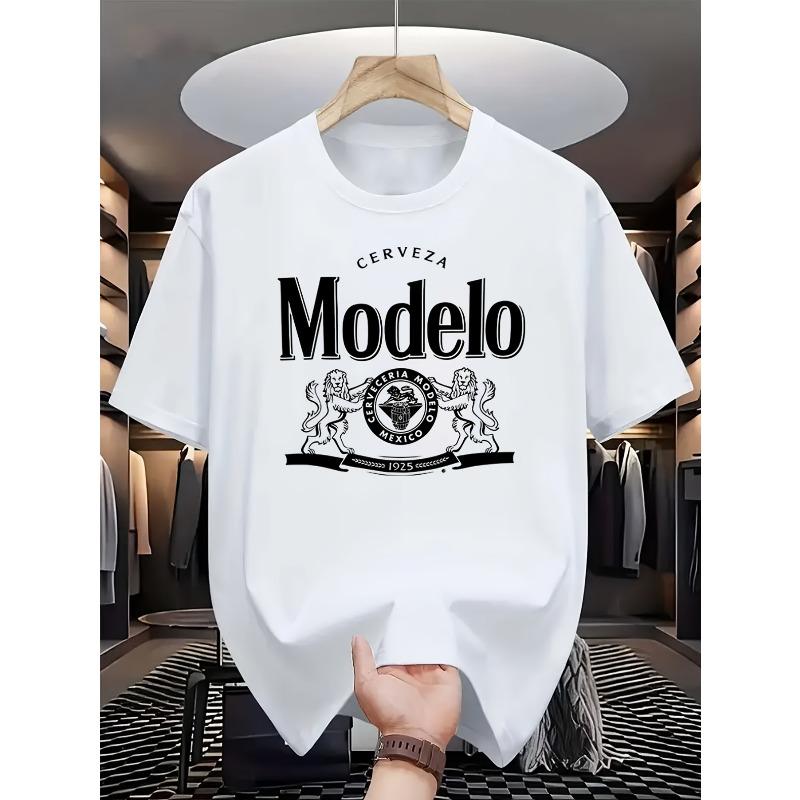 European sizes Men s retro geometric print loose t-shirt-breathable fabric round collar casual t-shirt all season comfortable everyday S белый