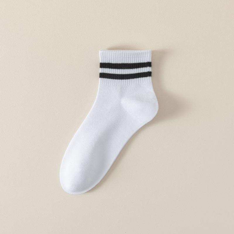 Short Socks, Solid-colored Cotton Socks for Autumn Girls, Women's Double-bar Striped Sweat-absorbing Boneless Sports Socks, Versatile Women's Socks