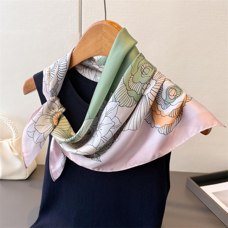Luxury Floral Print Designer 70Cm Square Silk Women's Scarf Spring Summer Satin Scarves Shawl Headband Bandana Hijab Wrap