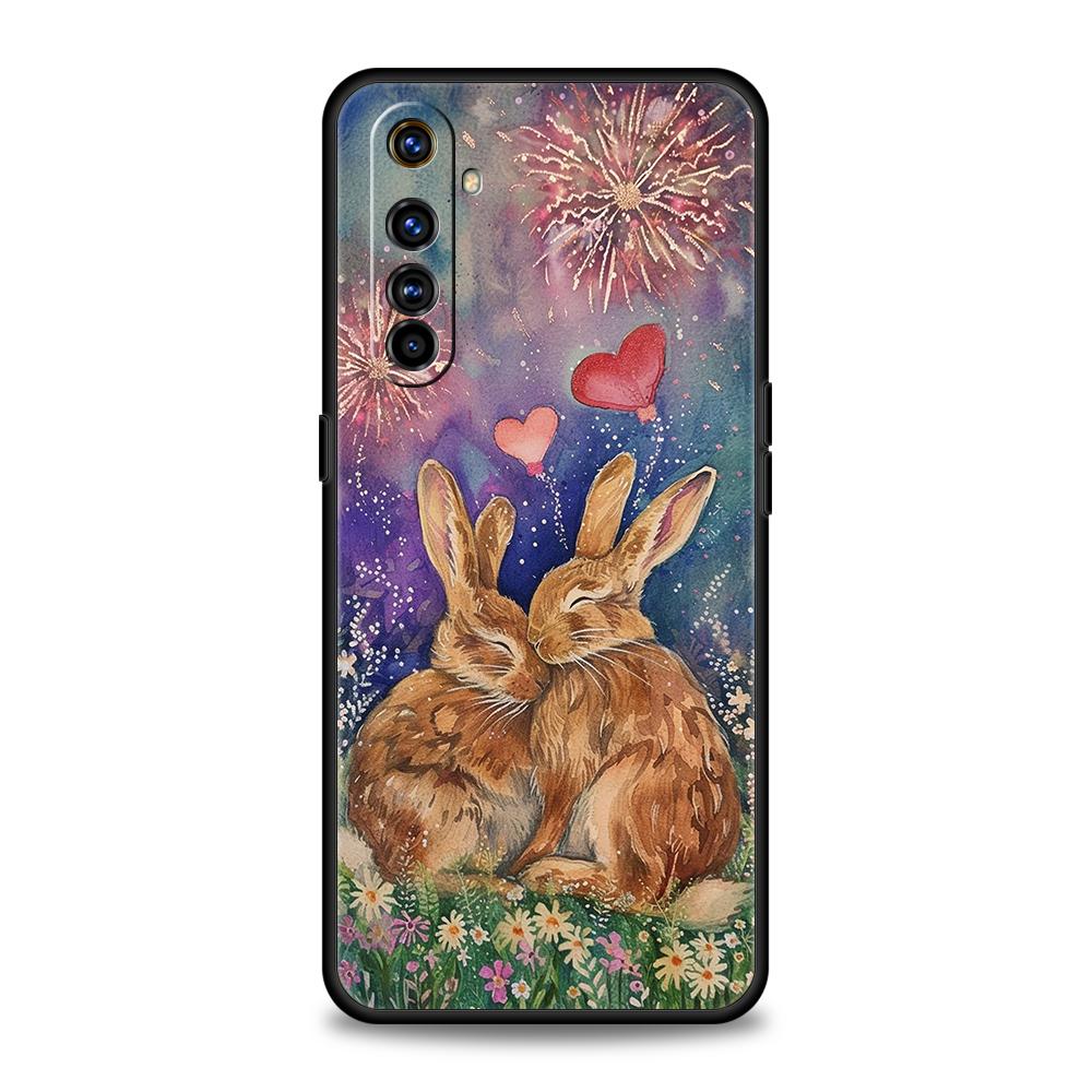 Soft TPU For Realme 11 10 9 Pro Plus GT2 GT3 GT5 C21 C25 C35 C53 C55 C67 Pro 5G Phone Case Ink And Wash Painting Rabbit Art Bags