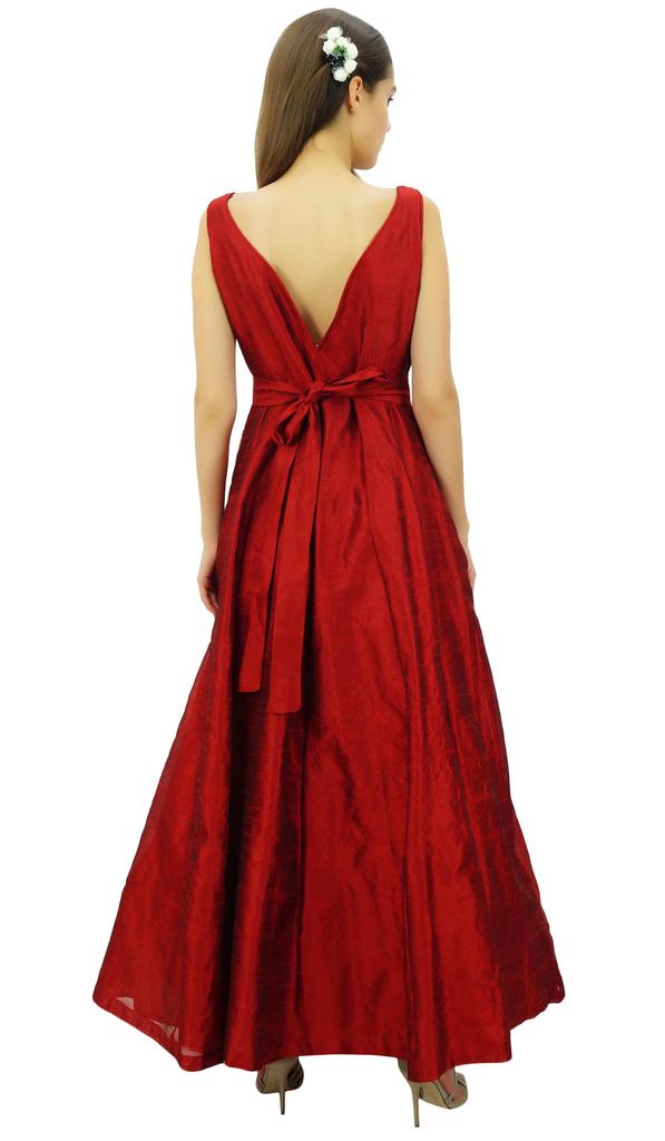 Bimba Women's Elegant Long Flared Wedding Bridesmaid Dress V-Neck Prom Maxi