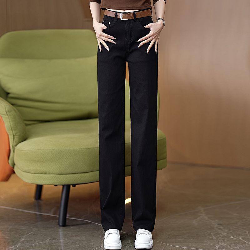 Women's High Waist Elastic Straight Leg Jeans - 2025 Spring/Autumn Collection: Versatile, Casual, Loose Fit, Slimming, Narrow/Wide Leg Options