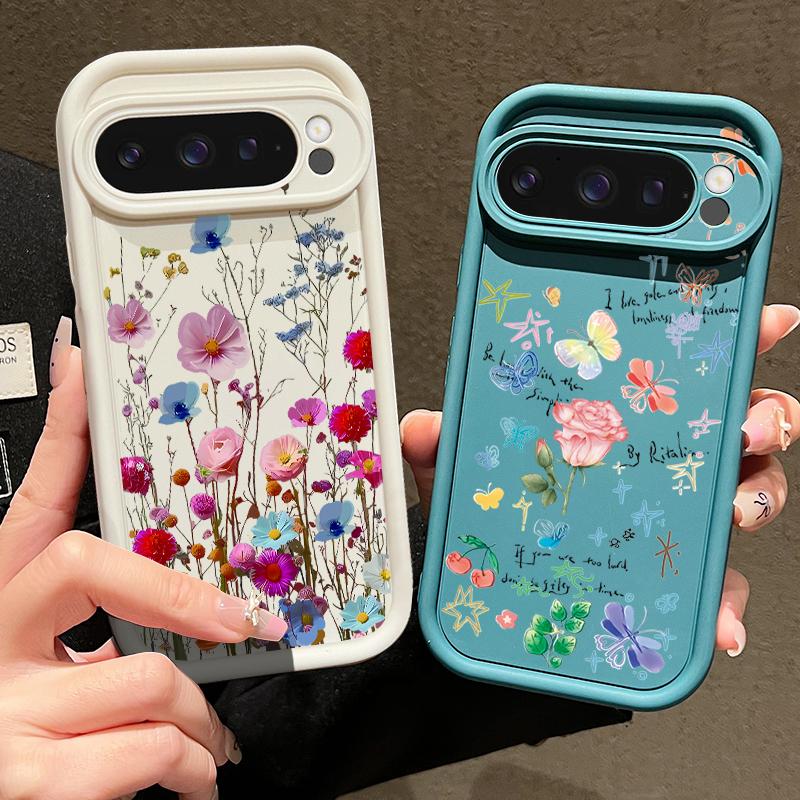 Vivid Flower Pattern Soft Matte Phone Case For Google Pixel 9 Pro XL 8 Pro 8A Rose Floral Print Shockproof Lens Protection TPU Bumper Cover